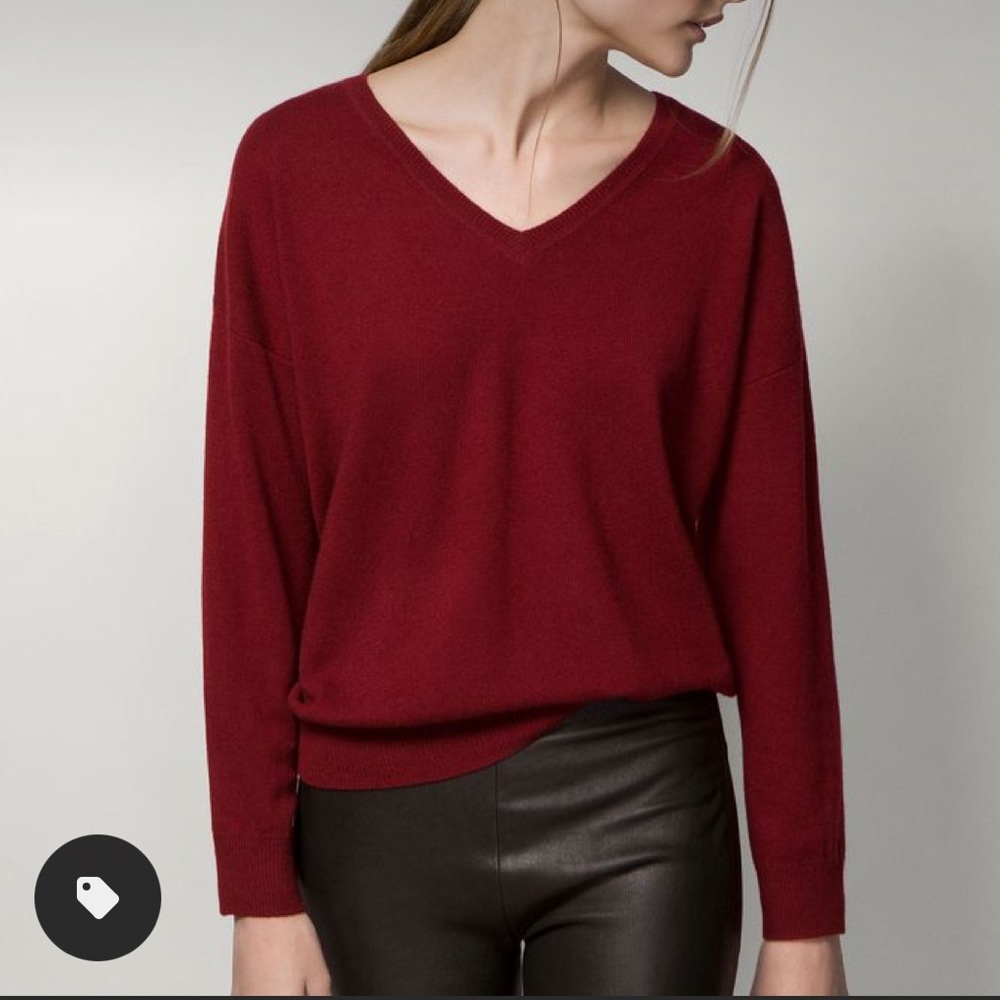Small Maroon For the Republic V neck Sweater